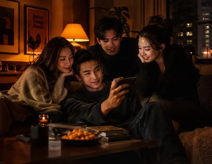 观众使用黄果AI成人 APP 一起观看短剧的场景